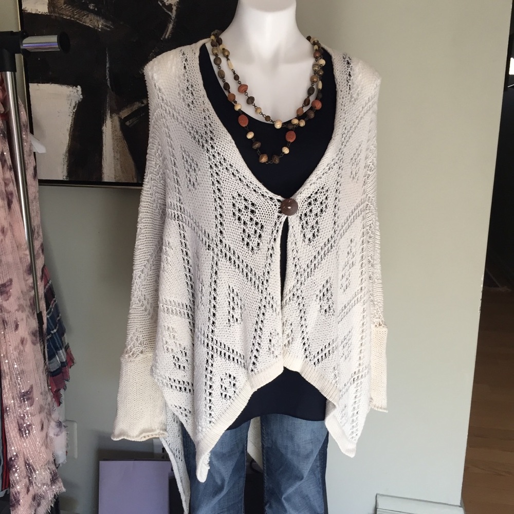 Wooden Ships White Open Knit Cardigan, L